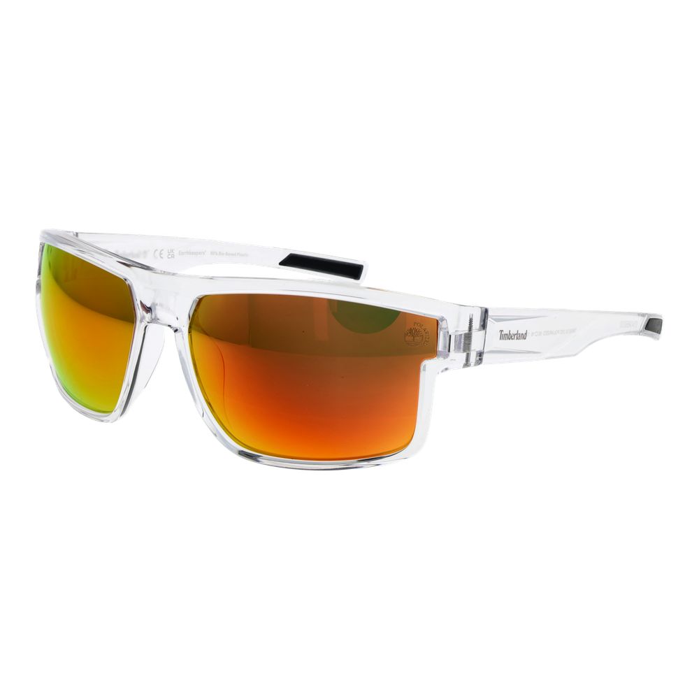 Sunglasses by Timberland for men in plastic transparent showcases a ethereal silhouette, featuring transparent coloured frame rectangle full-rim frame design with polarized mirrored category-3-dark-tint lens for a ethereal finish.