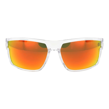 Sunglasses by Timberland for men in plastic and transparent featuring an opulent rectangle full-rim frame design with a sophisticated transparent coloured frame finish and high-performance polarized mirrored category-3-dark-tint lens.