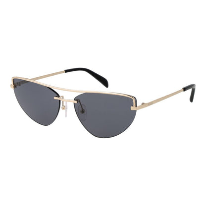 Sunglasses by Emilio Pucci for women in metal gold showcases a ethereal silhouette, featuring gold coloured frame cat-eye frame design with non-polarized category-3-dark-tint lens for a ethereal finish.