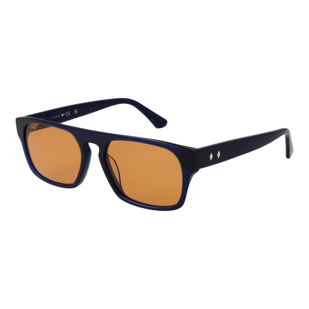 Sunglasses by Web for unisex in plastic and blue presents a sumptuous silhouette, featuring blue coloured frame and rectangle full-rim frame design with non-polarized category-2-medium-tint lens for a sumptuous look.