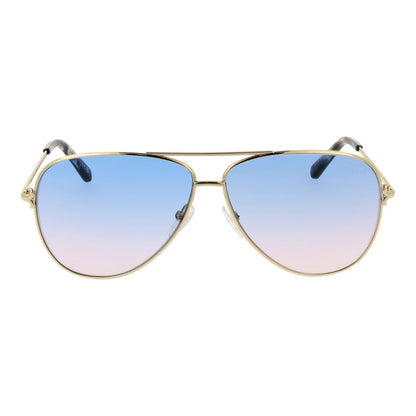 Sunglasses by Emilio Pucci for women in metal gold features a sumptuous silhouette, showcasing a sumptuous aviator full-rim frame design in gold coloured frame with high-performance gradient category-1-light-tint lens.
