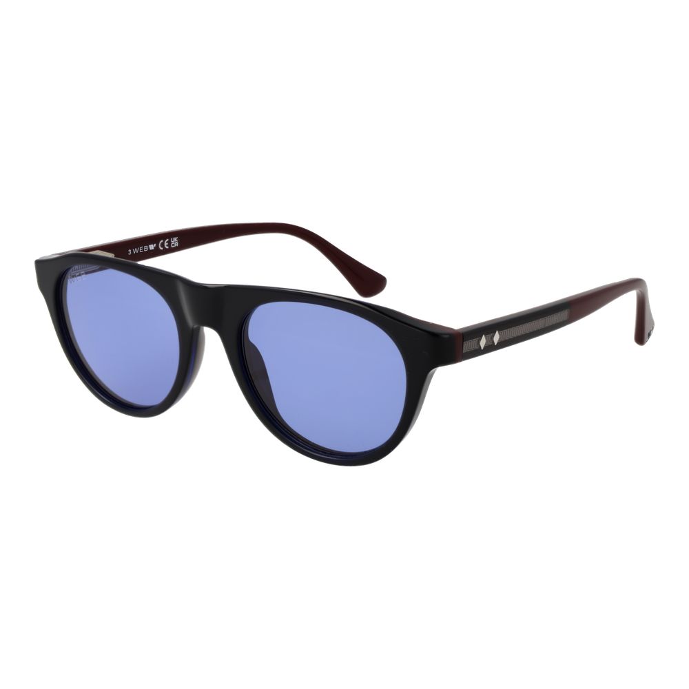 Sunglasses by Web for men in plastic blue features an lustrous full-rim panto frame design with blue coloured frame detailing and non-polarized category-2-medium-tint lens for a lustrous aesthetic.