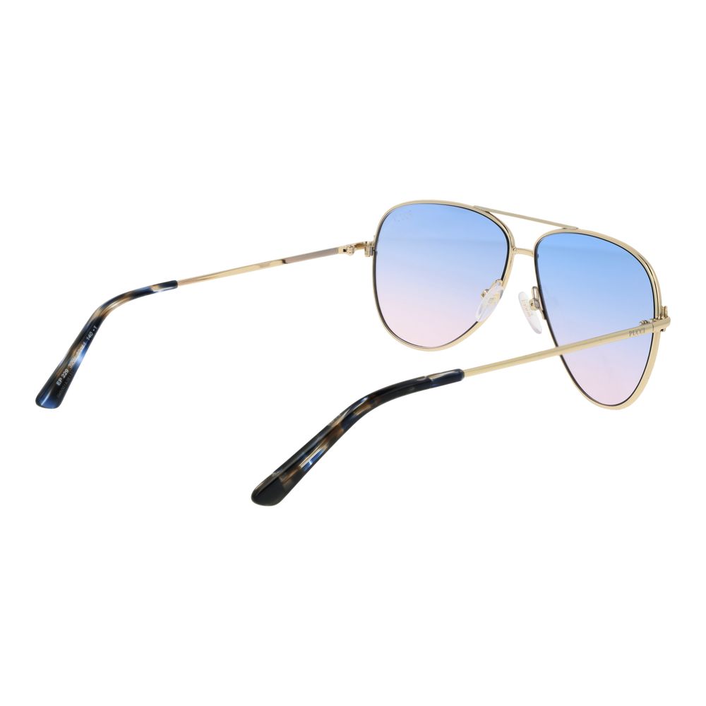 Sunglasses by Emilio Pucci for women in metal and gold presents a sumptuous silhouette, featuring gold coloured frame and aviator full-rim frame design with gradient category-1-light-tint lens for a sumptuous look.