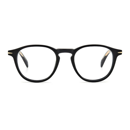 Eyeglasses Frames by David Beckham for men in acetate black showcases a reflective silhouette, artfully incorporating a sophisticated black coloured frame with a distinct full-frame frame design.
