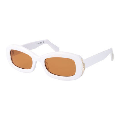 Sunglasses by GCDS for unisex in plastic and white featuring an opulent full-rim oval frame design with a sophisticated white coloured frame finish and high-performance mirrored category-2-medium-tint lens.