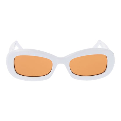 Sunglasses by GCDS for unisex in plastic and white presents a sumptuous silhouette, featuring white coloured frame and full-rim oval frame design with mirrored category-2-medium-tint lens for a sumptuous look.