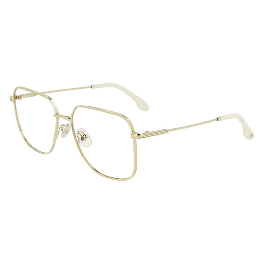 Eyeglasses Frames by Victoria Beckham for women in metal gold features an refined silhouette, showcasing a sophisticated gold coloured frame and refined full-frame frame design for a refined look.