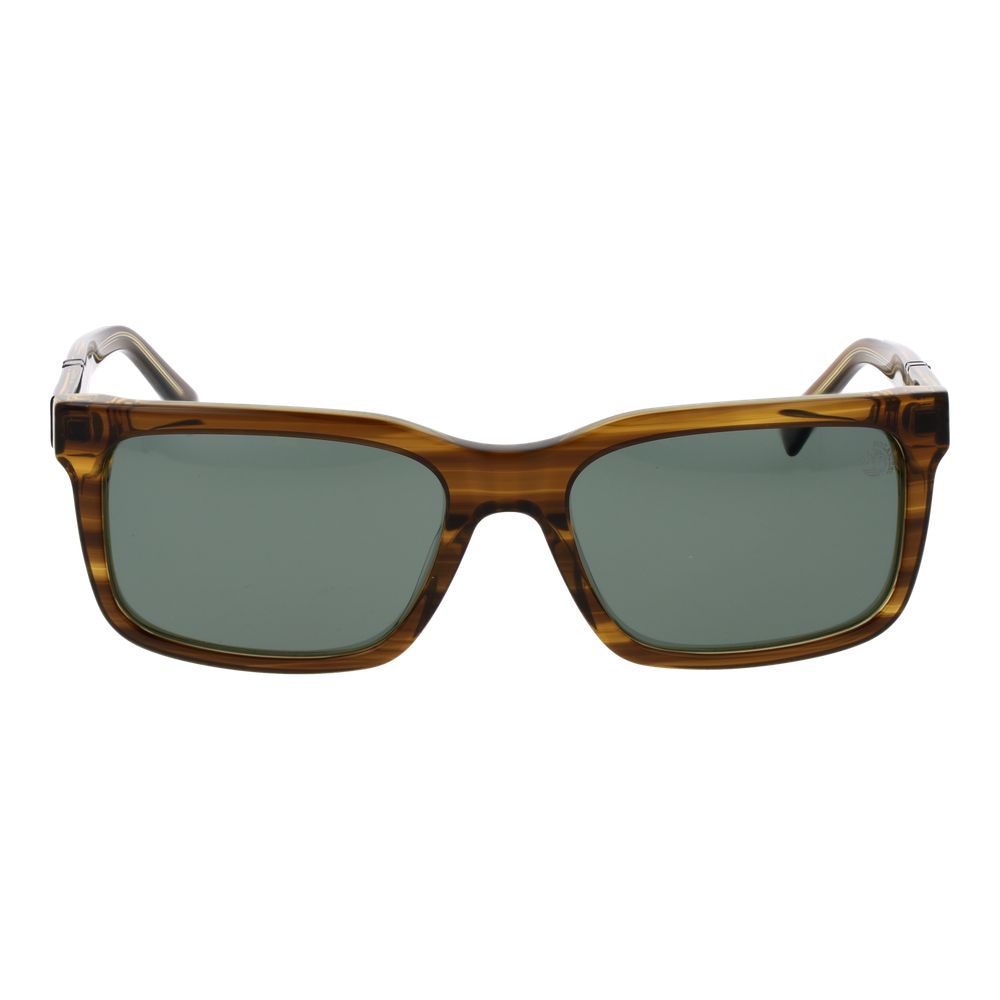 Sunglasses by Timberland for men in plastic brown showcases a ethereal silhouette, featuring brown coloured frame rectangle full-rim frame design with non-polarized category-3-dark-tint lens for a ethereal finish.