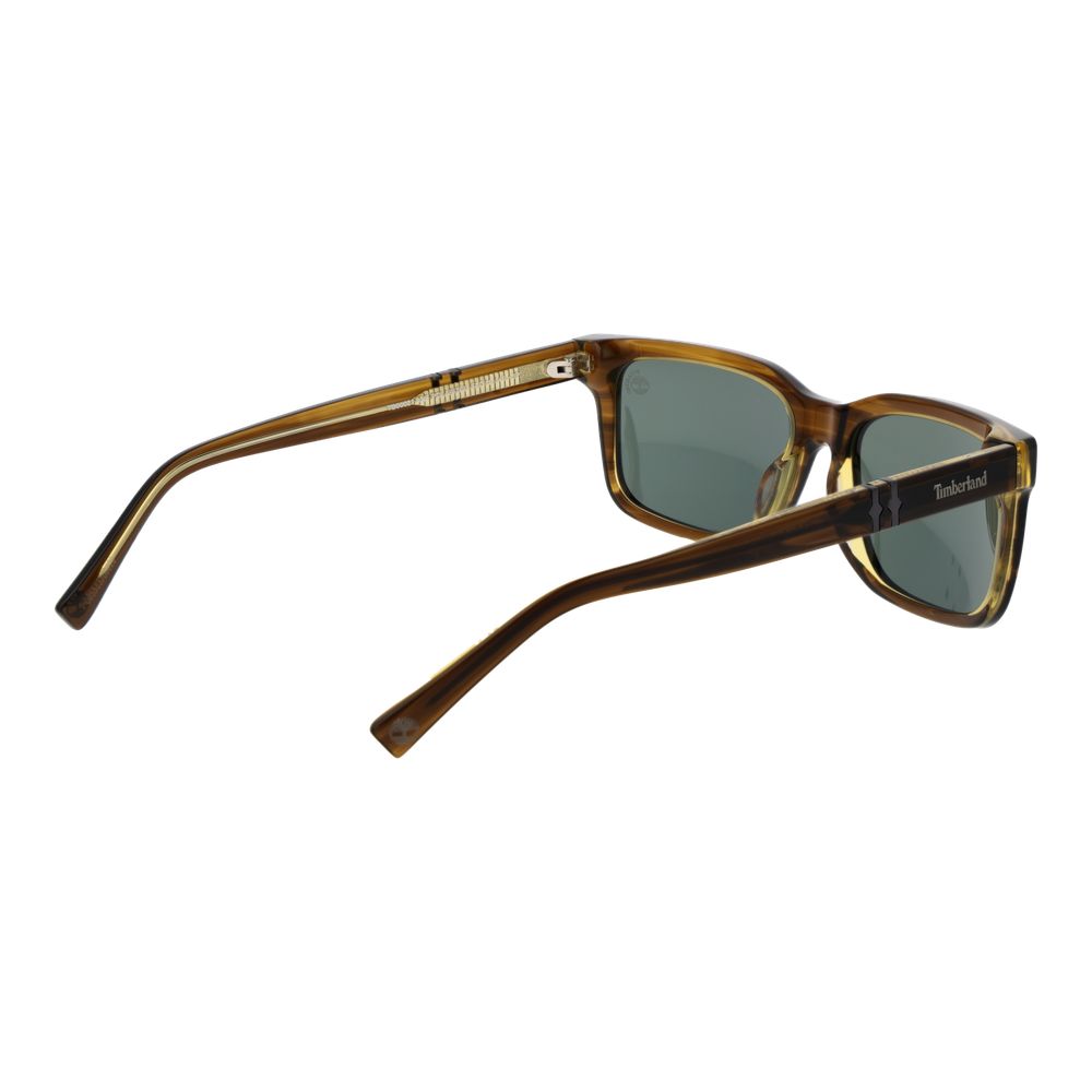 Sunglasses by Timberland for men in plastic brown features a sumptuous silhouette, showcasing a sumptuous rectangle full-rim frame design in brown coloured frame with high-performance non-polarized category-3-dark-tint lens.