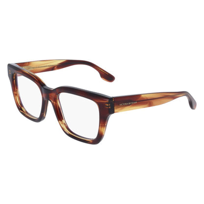 Eyeglasses Frames by Victoria Beckham for women in plastic brown showcases a refined full-frame frame design with a refined brown coloured frame finish for a refined and sophisticated look.
