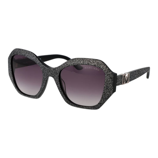 Sunglasses by Marciano by Guess for women in plastic and black featuring an opulent butterfly full-rim frame design with a sophisticated black coloured frame finish and high-performance gradient category-3-dark-tint lens.