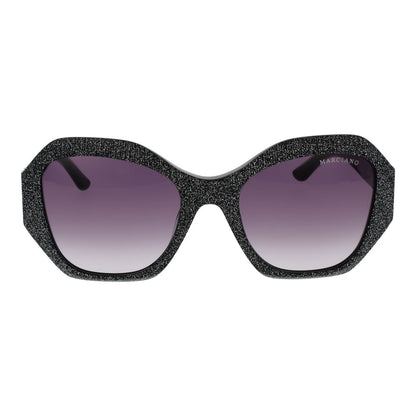 This Sunglasses by Marciano by Guess for women in plastic black presents a sumptuous silhouette, showcasing a sumptuous butterfly full-rim frame design in black coloured frame and high-performance gradient category-3-dark-tint lens.