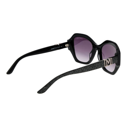 Sunglasses by Marciano by Guess for women in plastic black features a sumptuous silhouette, showcasing a sumptuous butterfly full-rim frame design in black coloured frame with high-performance gradient category-3-dark-tint lens.