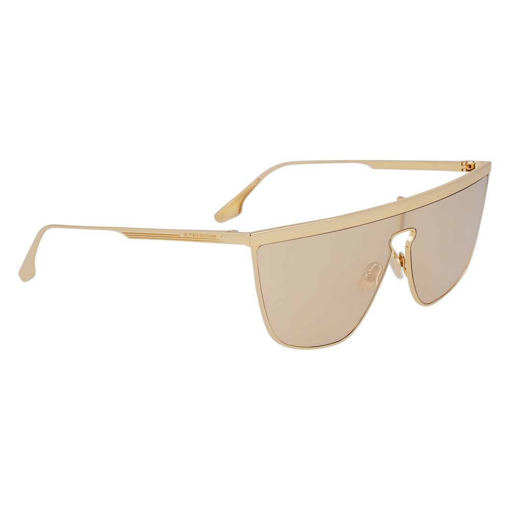 Sunglasses by Victoria Beckham for women in metal gold features an ethereal full-rim mono-lens frame design with gold coloured frame frames and mirrored category-2-medium-tint lens for a ethereal finish.