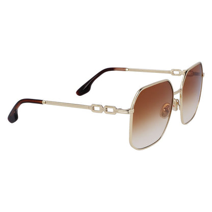 Sunglasses by Victoria Beckham for women in metal and gold featuring an opulent full-rim square frame design with a sophisticated gold coloured frame finish and high-performance gradient category-2-medium-tint lens.