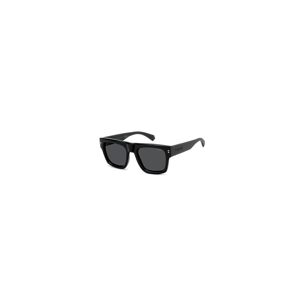 Sunglasses by Polaroid for men in black showcases a ethereal silhouette, featuring black coloured frame full-rim square frame design with polarized category-3-dark-tint lens for a ethereal finish.