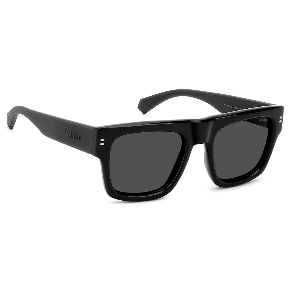 Sunglasses by Polaroid for men in and black featuring an opulent full-rim square frame design with a sophisticated black coloured frame finish and high-performance polarized category-3-dark-tint lens.
