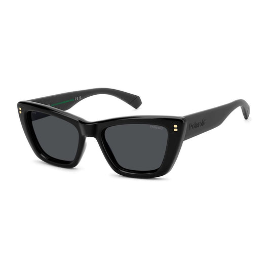 Sunglasses by Polaroid for women in polycarbonate and black presents a sumptuous silhouette, featuring black coloured frame and full-rim cat-eye frame design with non-polarized category-3-dark-tint lens for a sumptuous look.