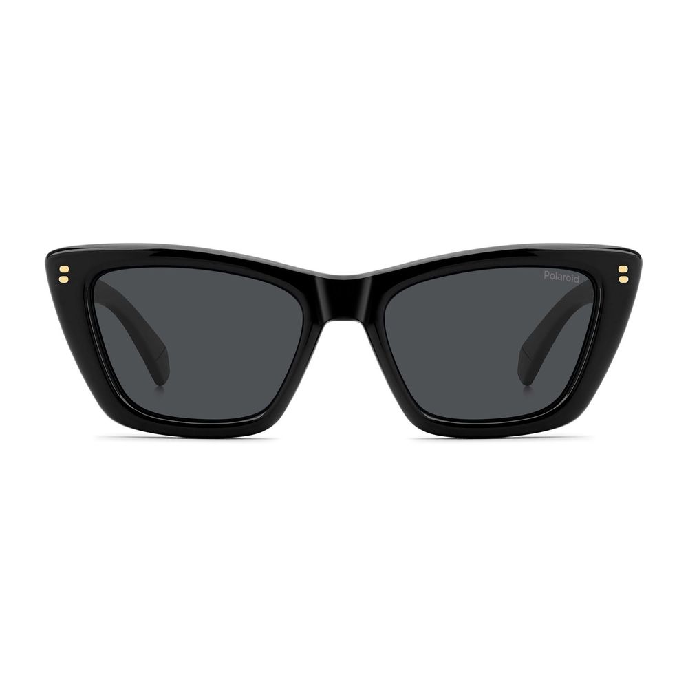 Sunglasses by Polaroid for women in polycarbonate black features an ethereal full-rim cat-eye frame design with black coloured frame frames and non-polarized category-3-dark-tint lens for a ethereal finish.