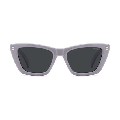 Sunglasses by Polaroid for women in polycarbonate purple features a sumptuous silhouette, showcasing a sumptuous full-rim cat-eye frame design in purple coloured frame with high-performance non-polarized category-3-dark-tint lens.