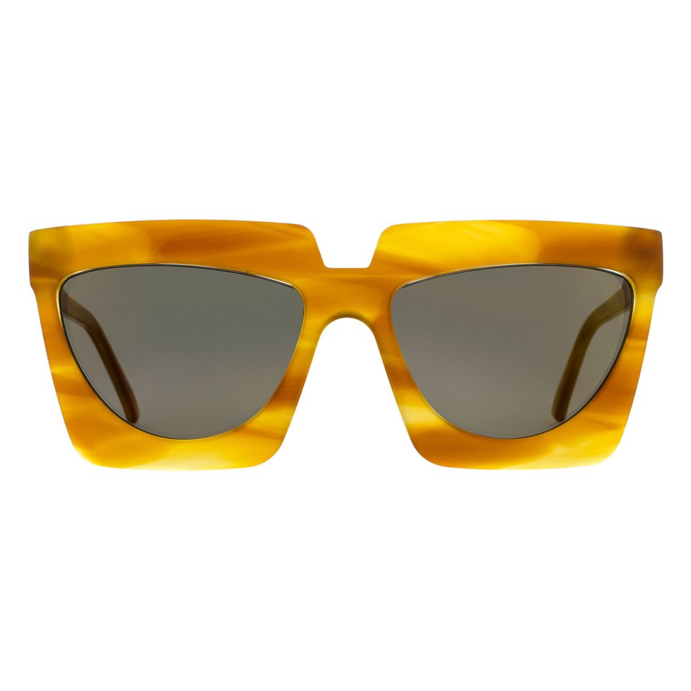 Sunglasses by Andy Wolf for women in acetate and multicolor presents a sumptuous silhouette, featuring yellow coloured frame and rectangle full-rim frame design with non-polarized category-3-dark-tint lens for a sumptuous look.