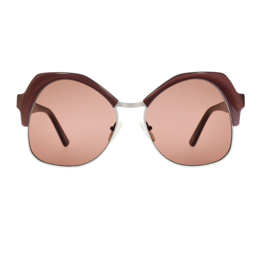 Sunglasses by Andy Wolf for women in acetate and brown presents a sumptuous silhouette, featuring brown coloured frame and rectangle full-rim frame design with non-polarized category-4-very-dark-tint lens for a sumptuous look.