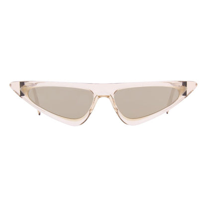 This Sunglasses by Andy Wolf for women in acetate beige presents a sumptuous silhouette, showcasing a sumptuous full-rim cat-eye frame design in beige coloured frame and high-performance non-polarized category-3-dark-tint lens.