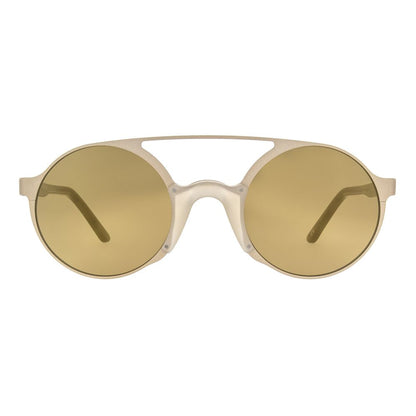 Sunglasses by Andy Wolf for unisex in and gold featuring an opulent full-rim round frame design with a sophisticated gold coloured frame finish and high-performance non-polarized category-3-dark-tint lens.