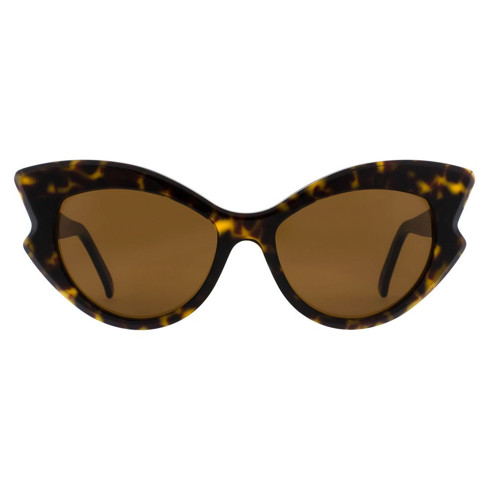 Sunglasses by Andy Wolf for women in and brown presents a sumptuous silhouette, featuring brown coloured frame and full-rim cat-eye frame design with non-polarized category-3-dark-tint lens for a sumptuous look.