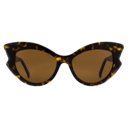 Sunglasses by Andy Wolf for women in and brown presents a sumptuous silhouette, featuring brown coloured frame and full-rim cat-eye frame design with non-polarized category-3-dark-tint lens for a sumptuous look.