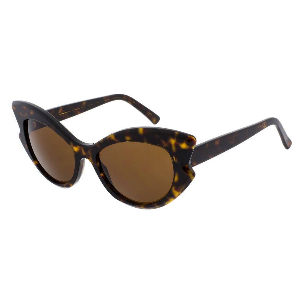 Sunglasses by Andy Wolf for women in brown features an lustrous full-rim cat-eye frame design with brown coloured frame detailing and non-polarized category-3-dark-tint lens for a lustrous aesthetic.
