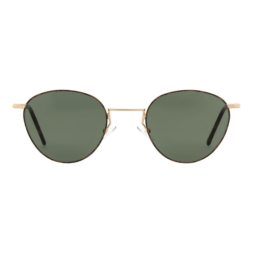 Sunglasses by Andy Wolf for unisex in gold features an ethereal full-rim panto frame design with gold coloured frame frames and non-polarized category-3-dark-tint lens for a ethereal finish.