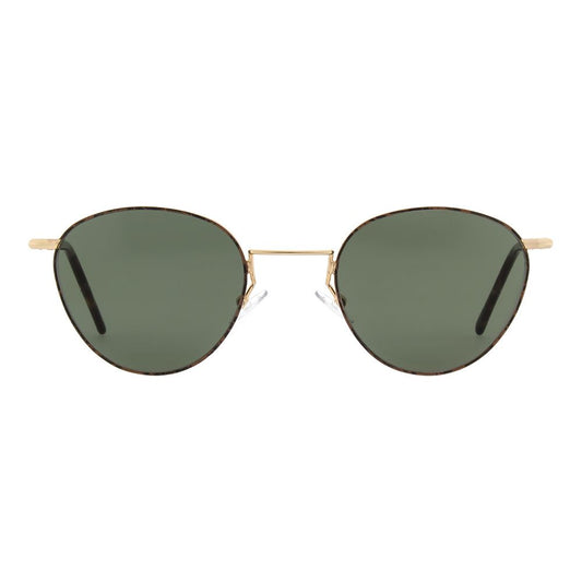 Sunglasses by Andy Wolf for unisex in gold features an ethereal full-rim panto frame design with gold coloured frame frames and non-polarized category-3-dark-tint lens for a ethereal finish.