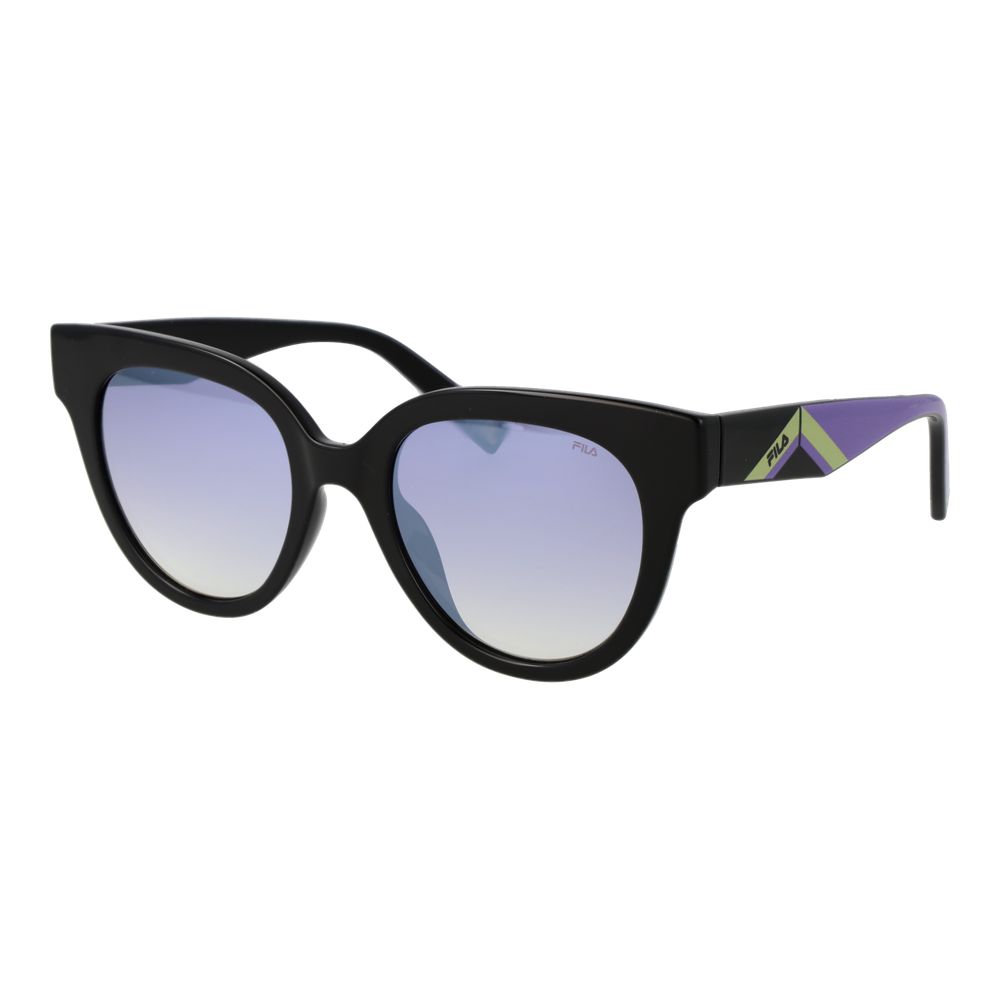 Sunglasses by Fila for women in and black featuring an opulent full-rim round frame design with a sophisticated black coloured frame finish and high-performance category-2-medium-tint lens.