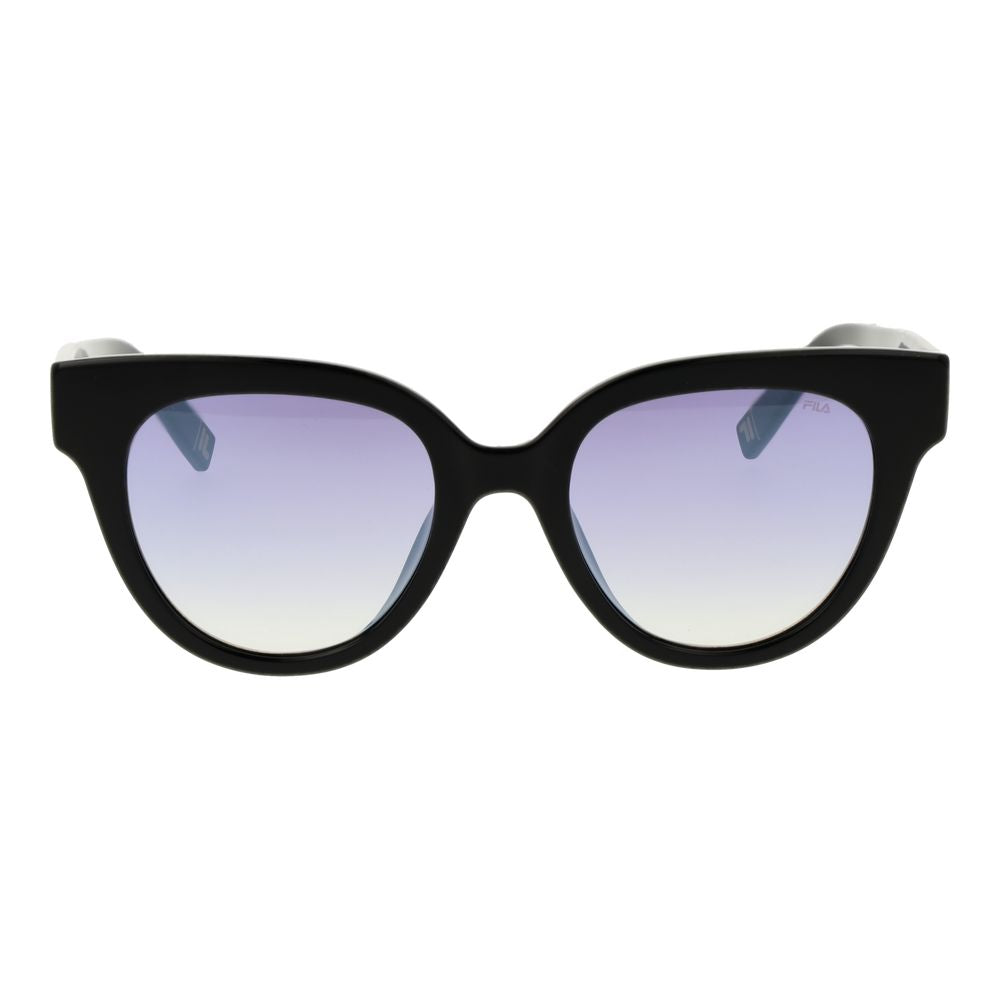 Sunglasses by Fila for women in black features an lustrous full-rim round frame design with black coloured frame detailing and category-2-medium-tint lens for a lustrous aesthetic.