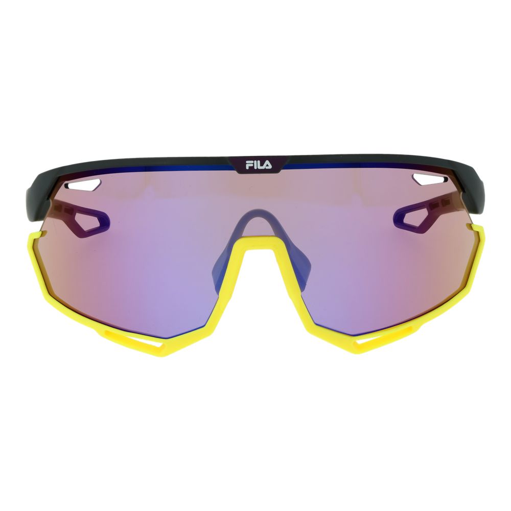 Sunglasses by Fila for men in and black presents a sumptuous silhouette, featuring black coloured frame and full-rim mono-lens frame design with mirrored category-2-medium-tint lens for a sumptuous look.