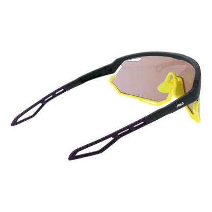 This Sunglasses by Fila for men in black presents a sumptuous silhouette, showcasing a sumptuous full-rim mono-lens frame design in black coloured frame and high-performance mirrored category-2-medium-tint lens.