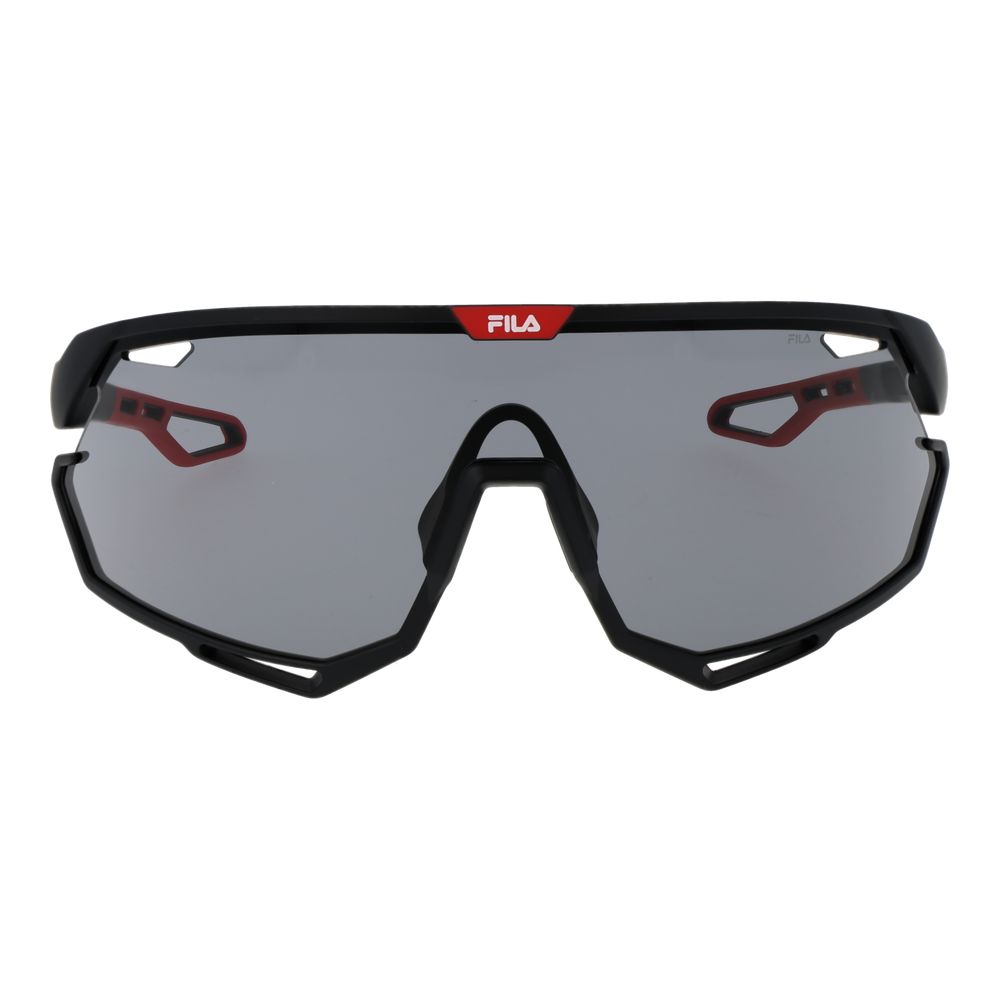 Sunglasses by Fila for men in plastic black features an lustrous full-rim mono-lens frame design with black coloured frame detailing and non-polarized category-2-medium-tint lens for a lustrous aesthetic.