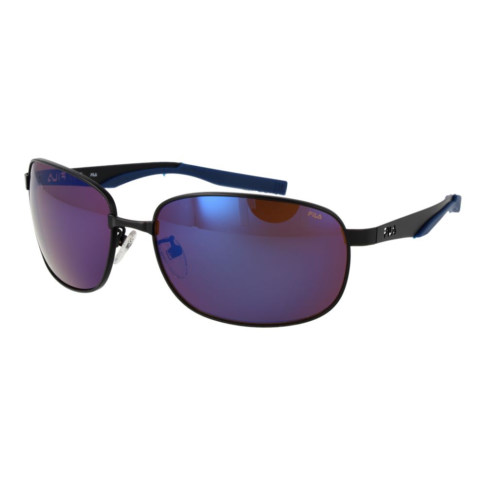 Sunglasses by Fila for men in black features an ethereal rectangle full-rim frame design with black coloured frame frames and mirrored category-3-dark-tint lens for a ethereal finish.