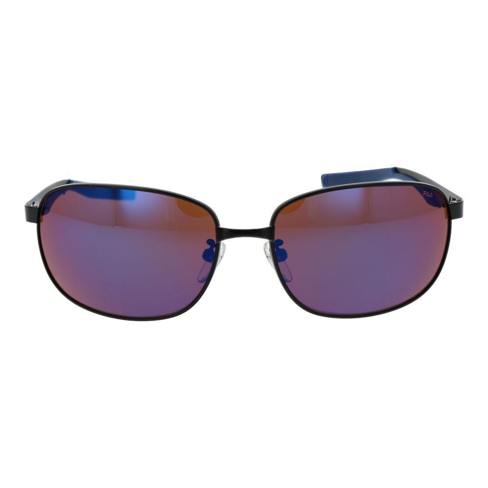 Sunglasses by Fila for men in and black presents a sumptuous silhouette, featuring black coloured frame and rectangle full-rim frame design with mirrored category-3-dark-tint lens for a sumptuous look.