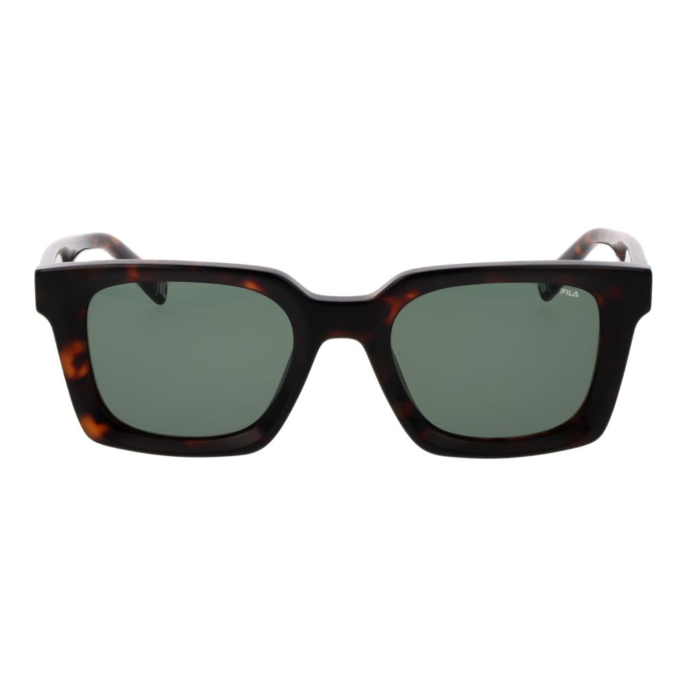 Sunglasses by Fila for men in cellulose acetate brown showcases a ethereal silhouette, featuring brown coloured frame rectangle full-rim frame design with non-polarized category-3-dark-tint lens for a ethereal finish.