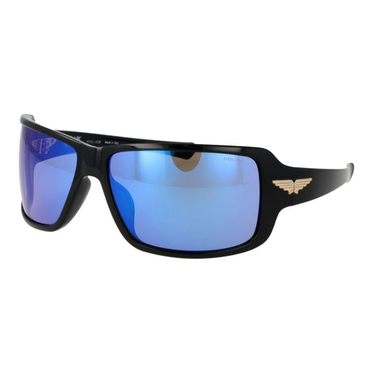 This Sunglasses by Police for men in plastic black presents a sumptuous silhouette, showcasing a sumptuous rectangle full-rim frame design in black coloured frame and high-performance mirrored category-2-medium-tint lens.