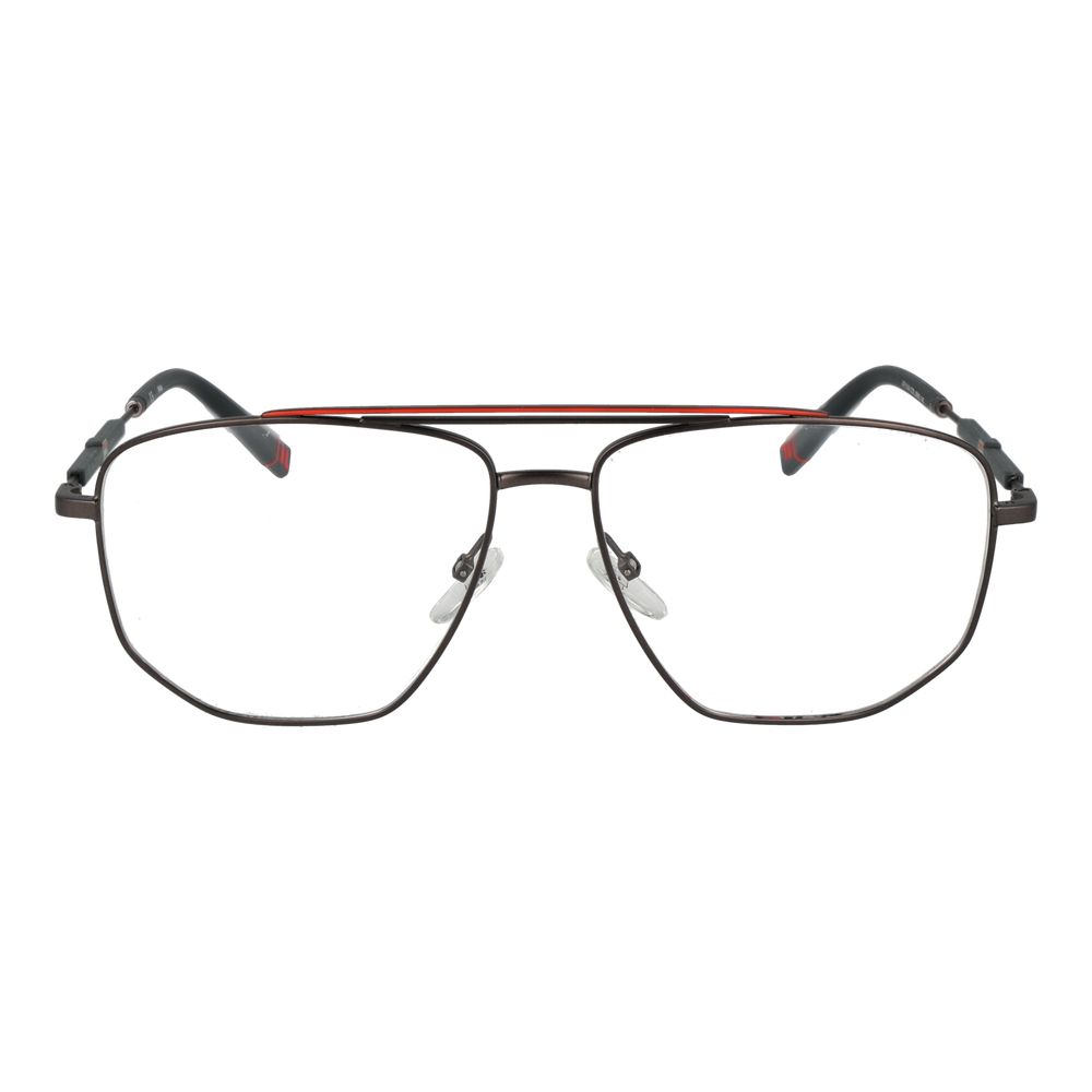Eyeglasses Frames by Fila for men in stainless steel gray showcases a reflective silhouette, artfully incorporating a sophisticated gunmetal coloured frame with a distinct full-frame frame design.
