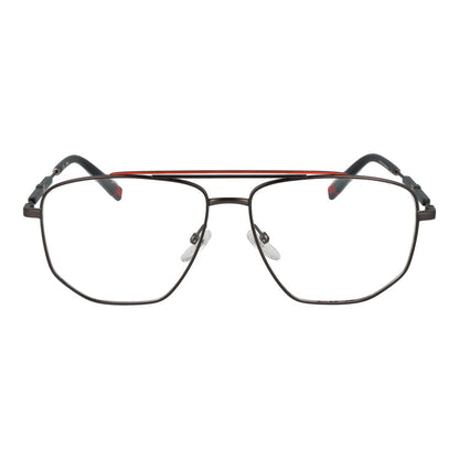Eyeglasses Frames by Fila for men in stainless steel gray showcases a reflective silhouette, artfully incorporating a sophisticated gunmetal coloured frame with a distinct full-frame frame design.
