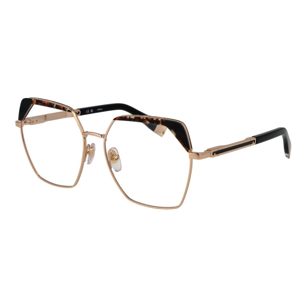 Eyeglasses Frames by Furla for women in stainless steel rose-gold showcases a refined full-frame frame design with a refined rose-gold coloured frame finish for a refined and sophisticated look.