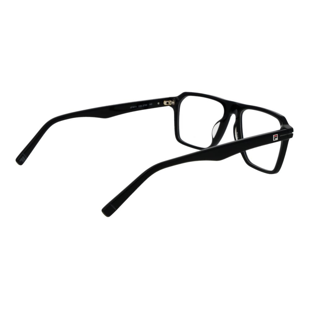 Eyeglasses Frames by Fila for men in cellulose acetate black showcases a reflective silhouette, artfully incorporating a sophisticated black coloured frame with a distinct full-frame frame design.