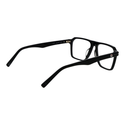 Eyeglasses Frames by Fila for men in cellulose acetate black showcases a reflective silhouette, artfully incorporating a sophisticated black coloured frame with a distinct full-frame frame design.