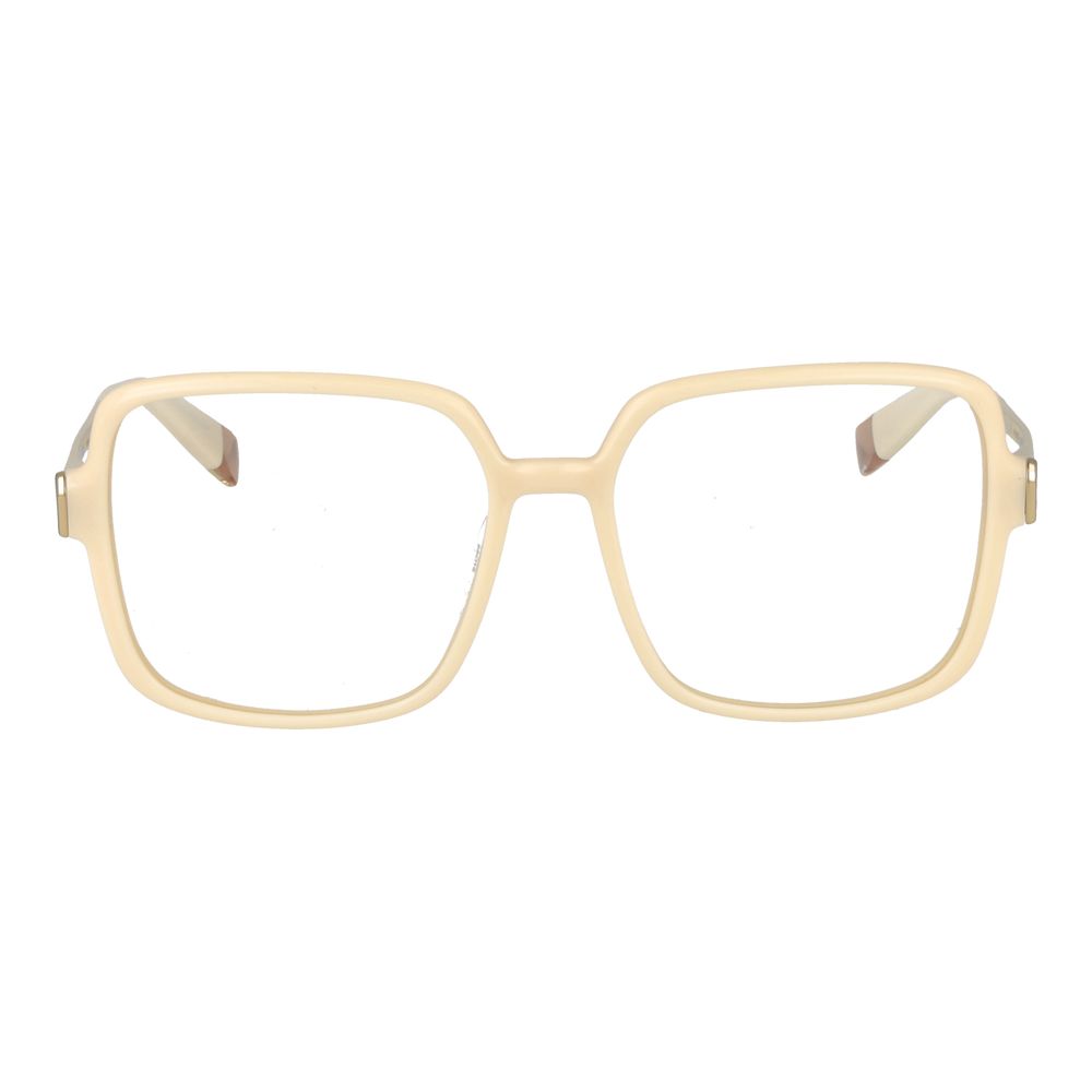 Eyeglasses Frames by Furla for women in cellulose acetate beige showcases a reflective silhouette, artfully incorporating a sophisticated cream coloured frame with a distinct full-frame frame design.
