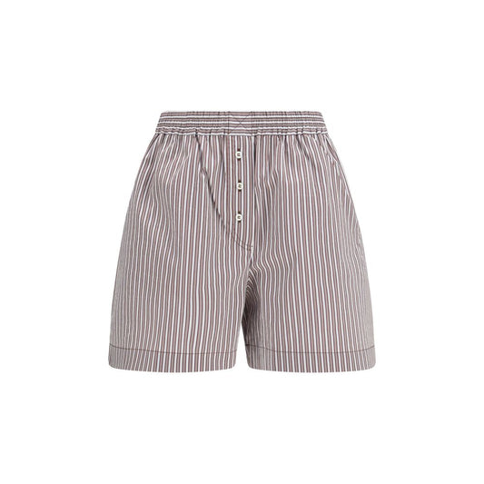 Bermuda Shorts by Brunello Cucinelli for women in cotton & silk multicolor, patterned & striped presents a contemporary silhouette, showcasing a contemporary relaxed-fit & regular-fit with a refined short and elegant .
