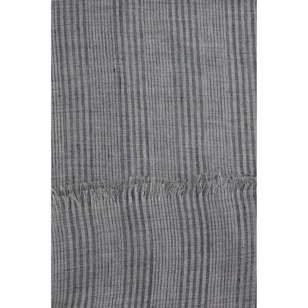Scarf by Brunello Cucinelli for women in polyester viscose lurex & linen gray, patterned & striped features a timeless silhouette, artfully capturing the essence of the timeless Polyester Viscose Lurex & Linen Frayed-Edge Scarf design for a sophisticated look.
